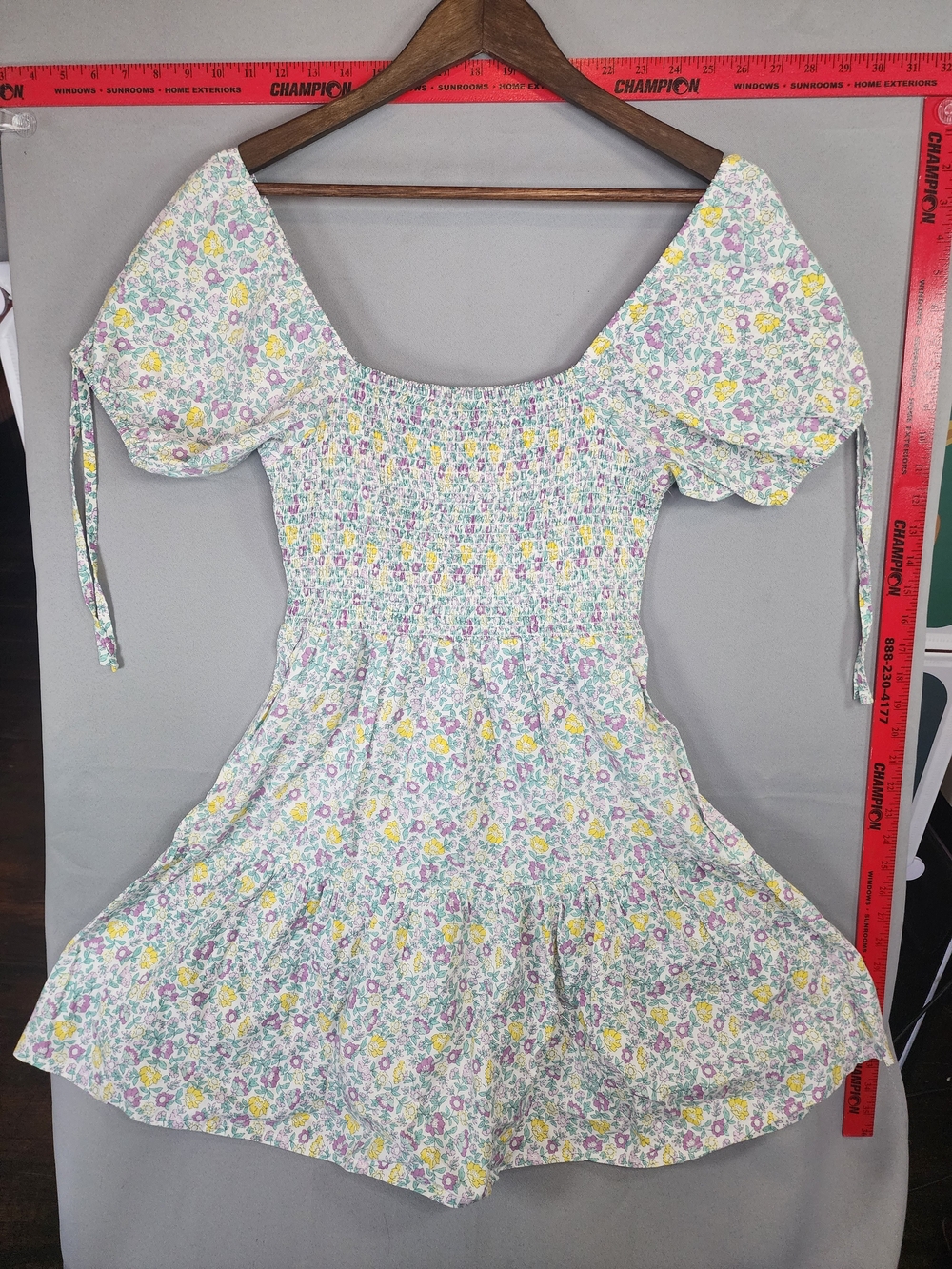 Pastel Floral Smocked Midi Dress with Puff Sleeves